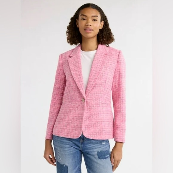 Free Assembly Women's Pink Tweed Blazer 2XL Mid-Length Business Jacket - Picture 1 of 9